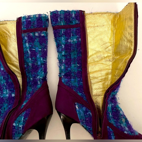 D&G BOOTS 1996 PURPLE SUEDE AND TARTAN WOOL MULTI IT37 used - Picture 2 of 16
